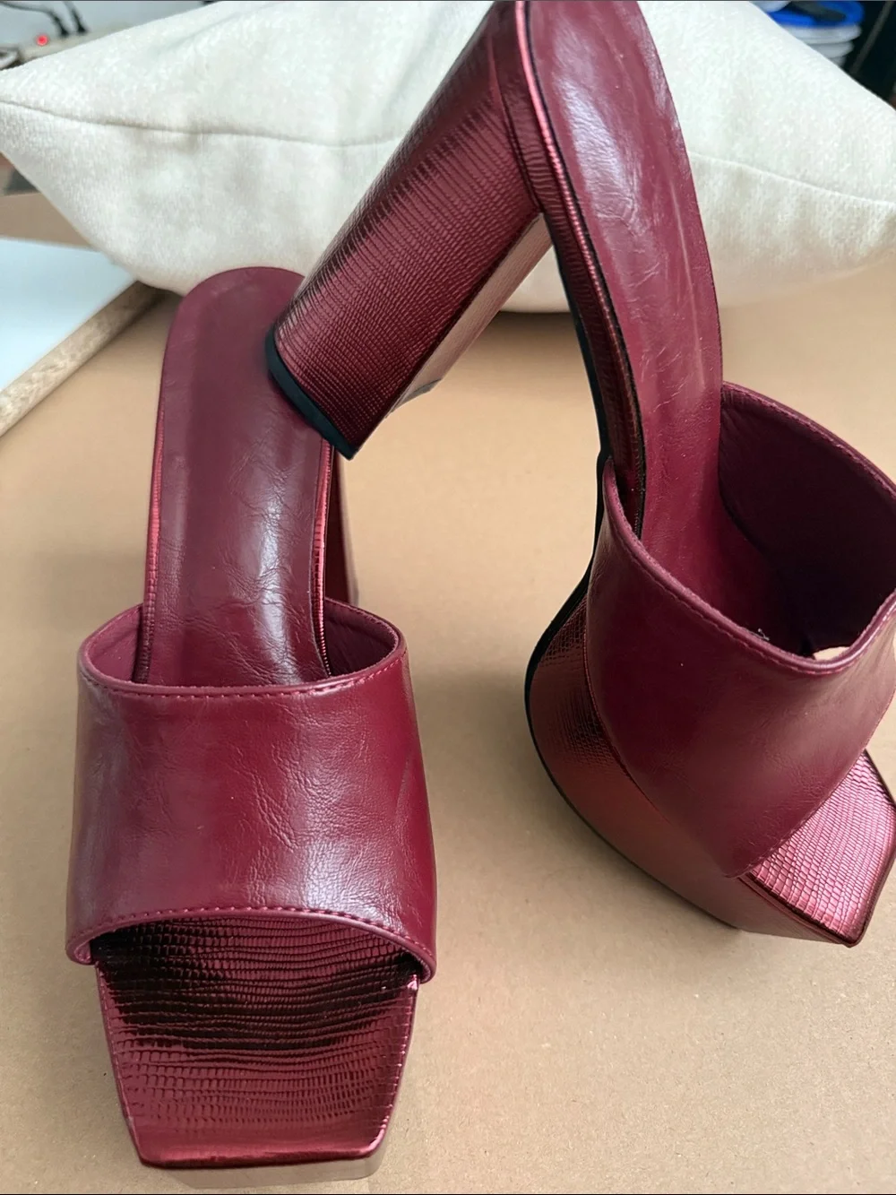 Women's Red Block Heel Platform Sandals
